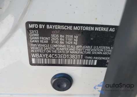 2014 BMW 740 Li из США, поврежденный, VIN WBAYE4C53ED138311